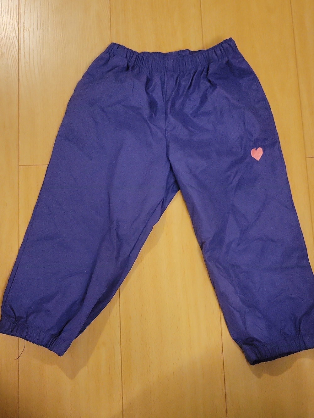 Kids Purple Waterproof Elastic-Waist Pants with Heart Detail